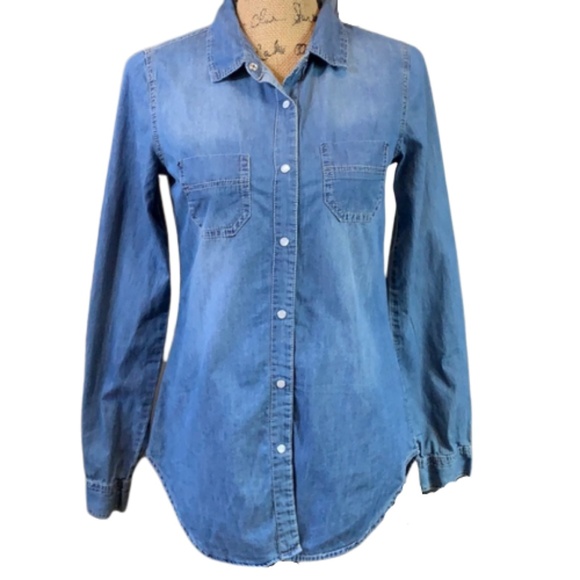 denim snap front shirt